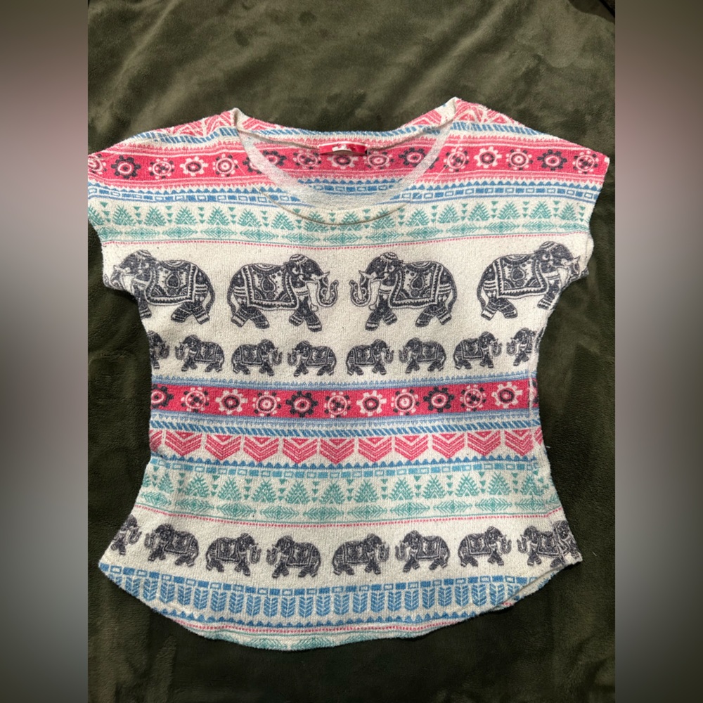 Pink and Blue Patterned Knit Top